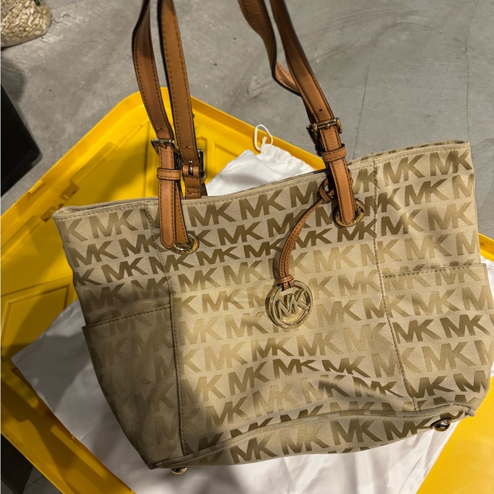 Michael Kors Beige and Brown Logo Tote